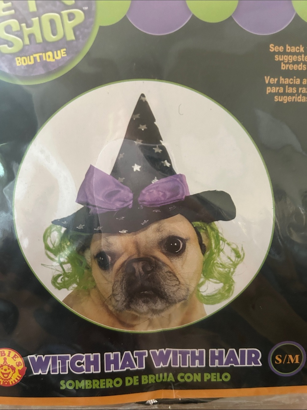 Rubie's Black Witch Hat with Bright Green Hair and Purple Bow